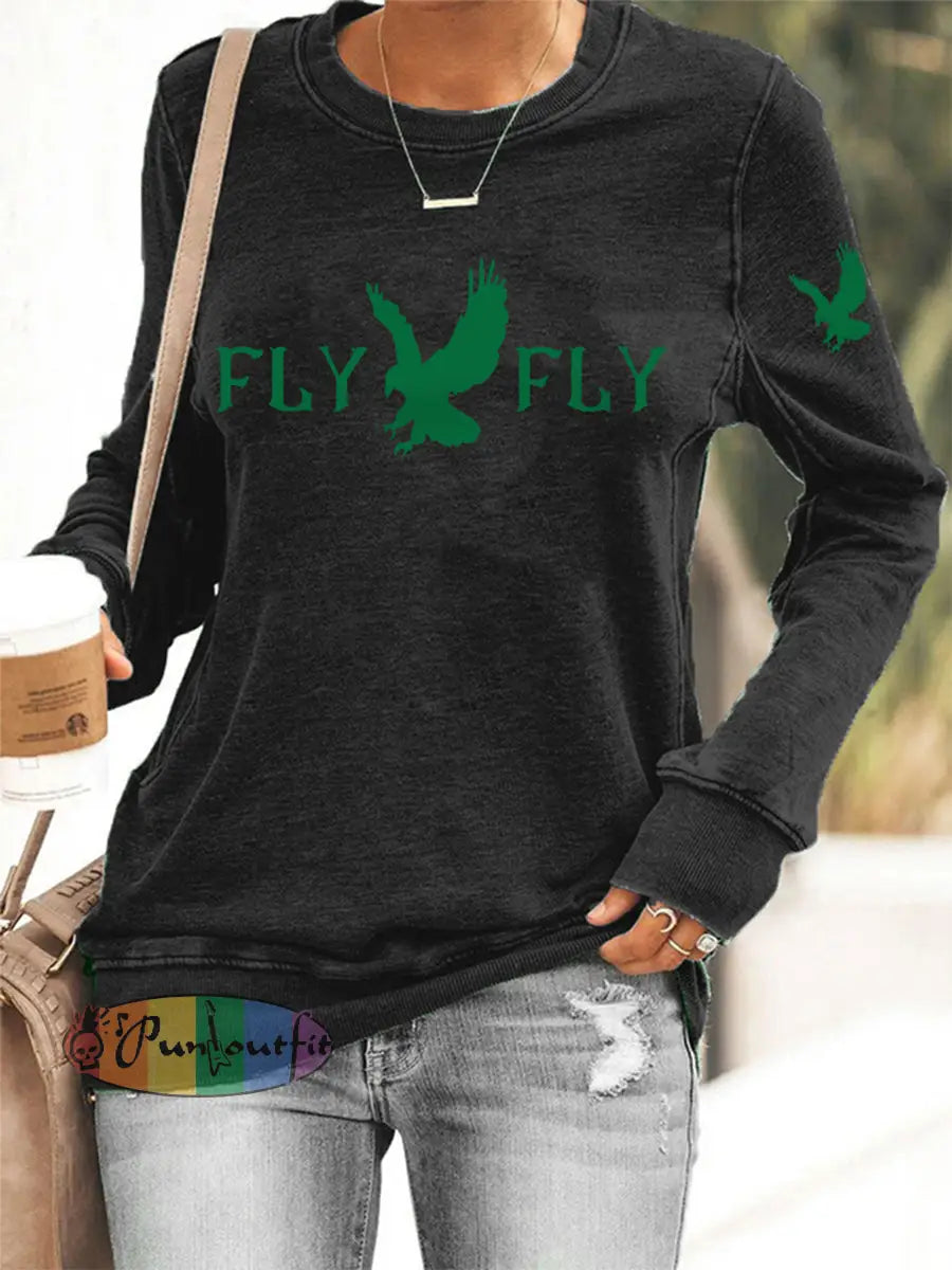 Women’s Fly Eagles Fly Football Fans Lovers Gameday Casual Sweatshirt Black / S