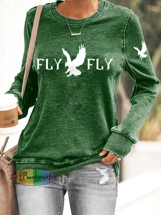 Women’s Fly Eagles Fly Football Fans Lovers Gameday Casual Sweatshirt Green / S