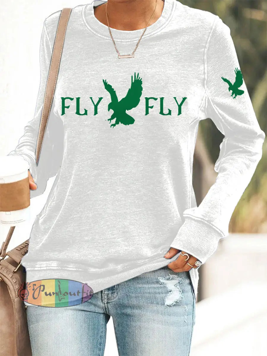 Women’s Fly Eagles Fly Football Fans Lovers Gameday Casual Sweatshirt White / S