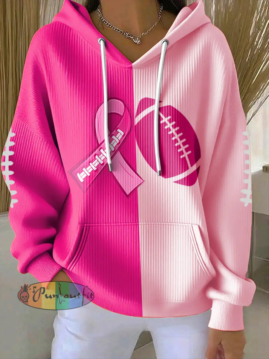 Women’s Football combines with breast cancer Hooded Sweatshirt with Pockets As picture / S