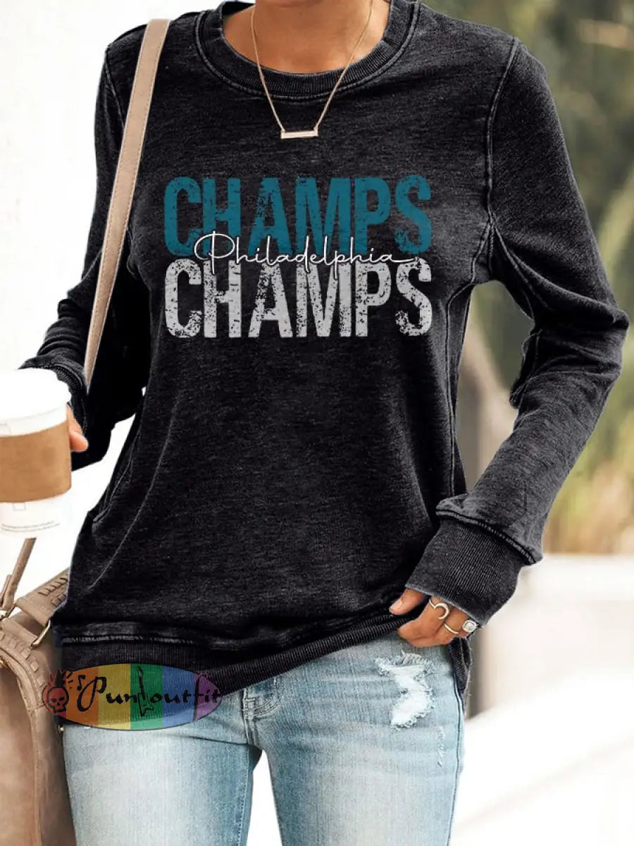 Women’s Football Fans Lovers Gameday Casual fitted sweatshirt Black / S