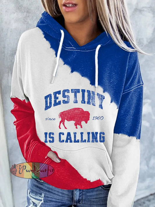 Women’s Football Fans Lovers Gameday Casual Hoodie Blue-Red / S