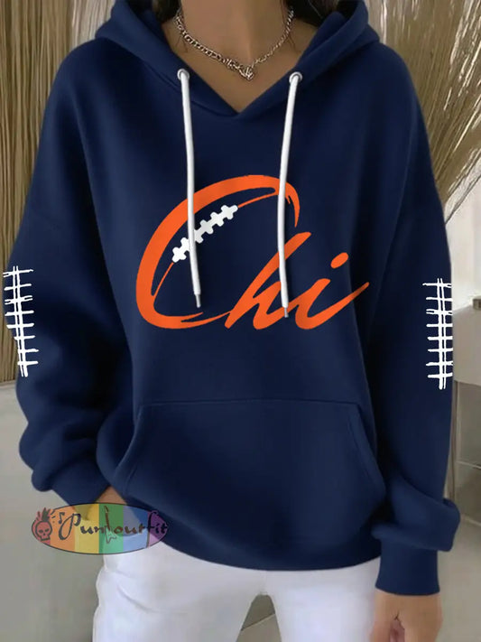 Women’s Football Fans Lovers Gameday Casual Hoodie Navy Blue / S