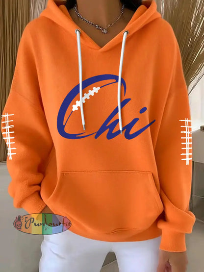 Women’s Football Fans Lovers Gameday Casual Hoodie Orange / S