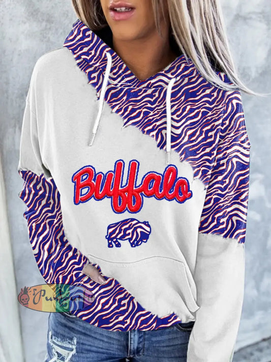 Women’s Football Fans Lovers Gameday Casual Hoodie Red-Blue / S