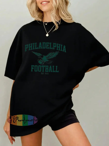 Women’s Football Fans Lovers Gameday Casual imitation cotton short sleeved T shirt Black / S