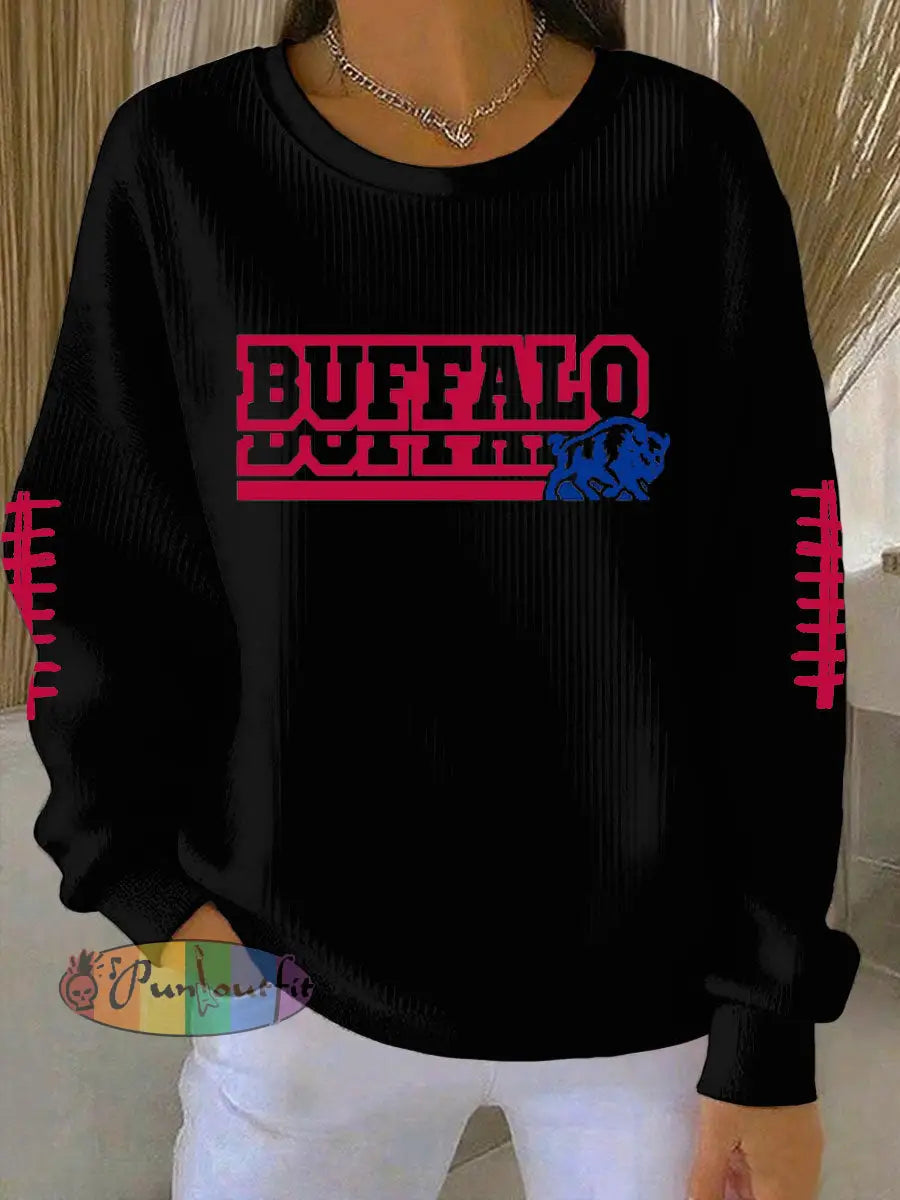 Women’s Football Fans Lovers Gameday Casual Long Sleeve Shirt Black / S