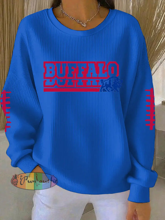 Women’s Football Fans Lovers Gameday Casual Long Sleeve Shirt Blue / S