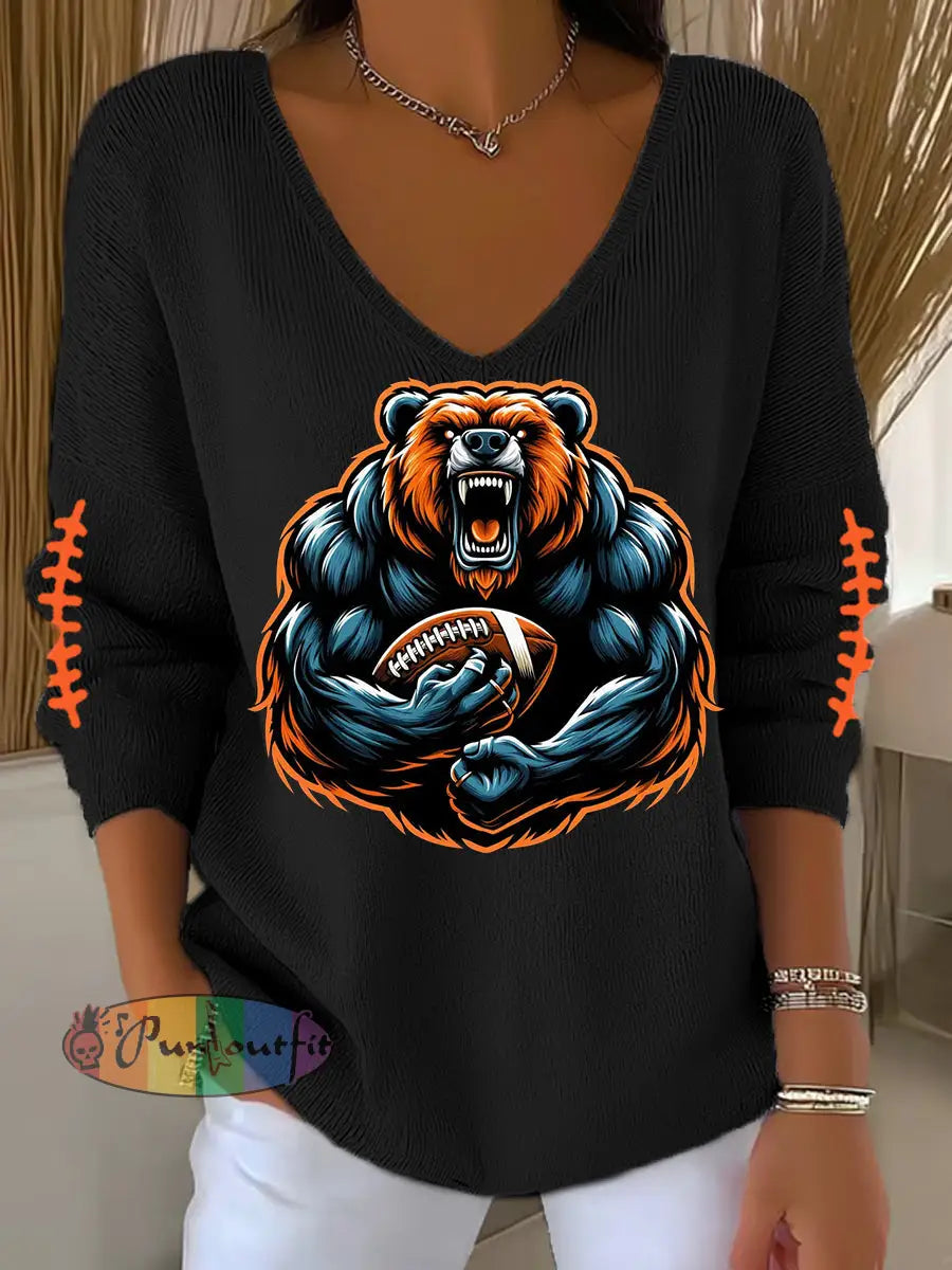 Women’s Football Fans Lovers Gameday Casual Long-Sleeve Top Black / S
