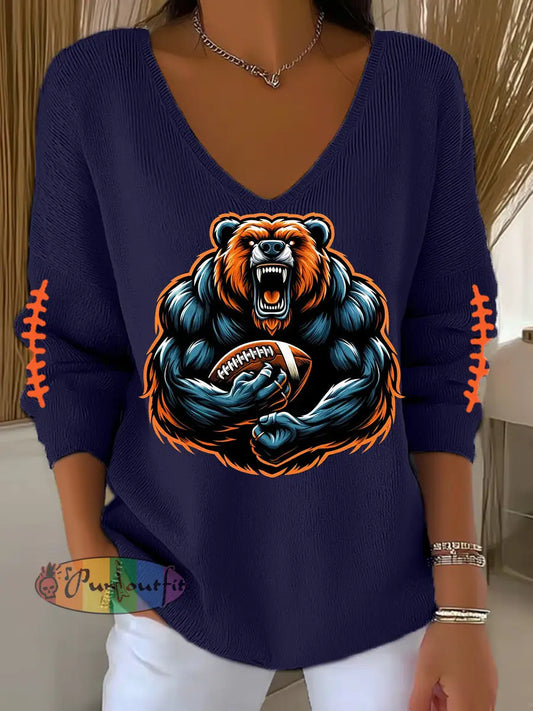 Women’s Football Fans Lovers Gameday Casual Long-Sleeve Top Navy Blue / S