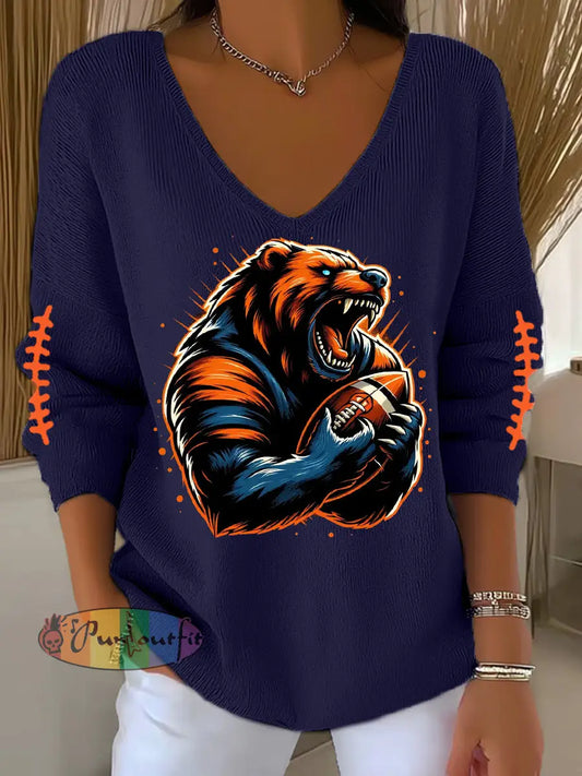 Women’s Football Fans Lovers Gameday Casual Long-Sleeve Top Navy Blue / S