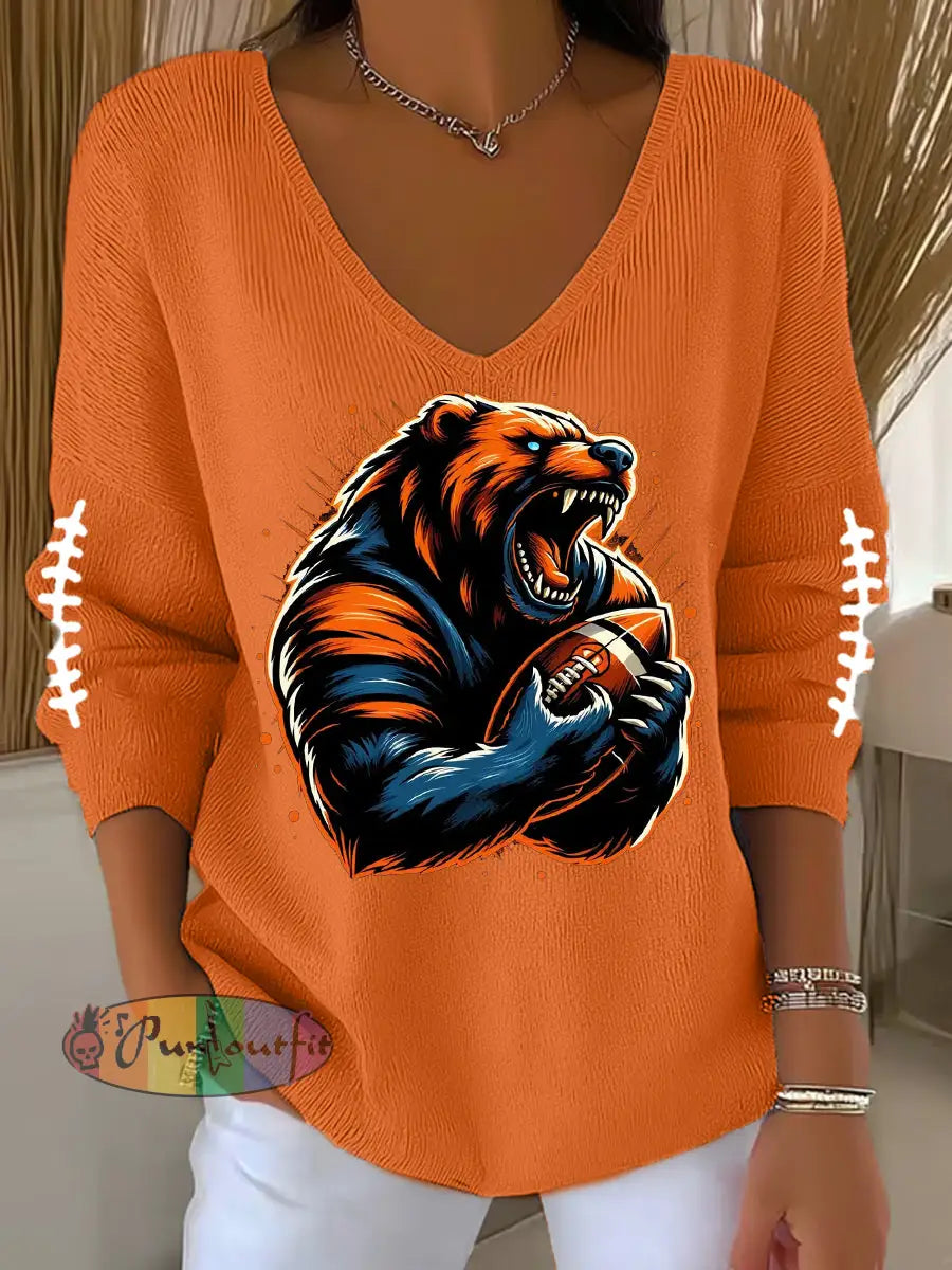 Women’s Football Fans Lovers Gameday Casual Long-Sleeve Top Orange / S