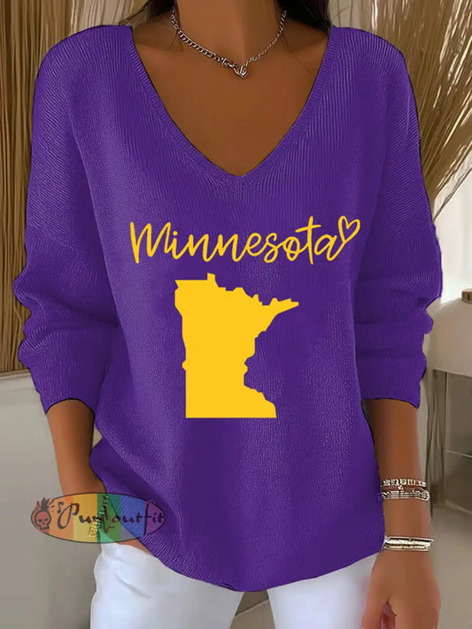 Women’s Football Fans Lovers Gameday Casual Long-Sleeve Top Purple / S