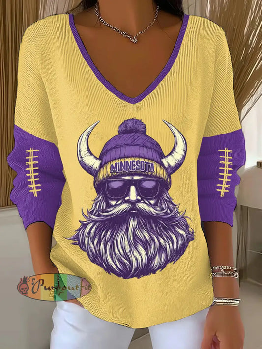 Women’s Football Fans Lovers Gameday Casual Long-Sleeve Top Purple / S