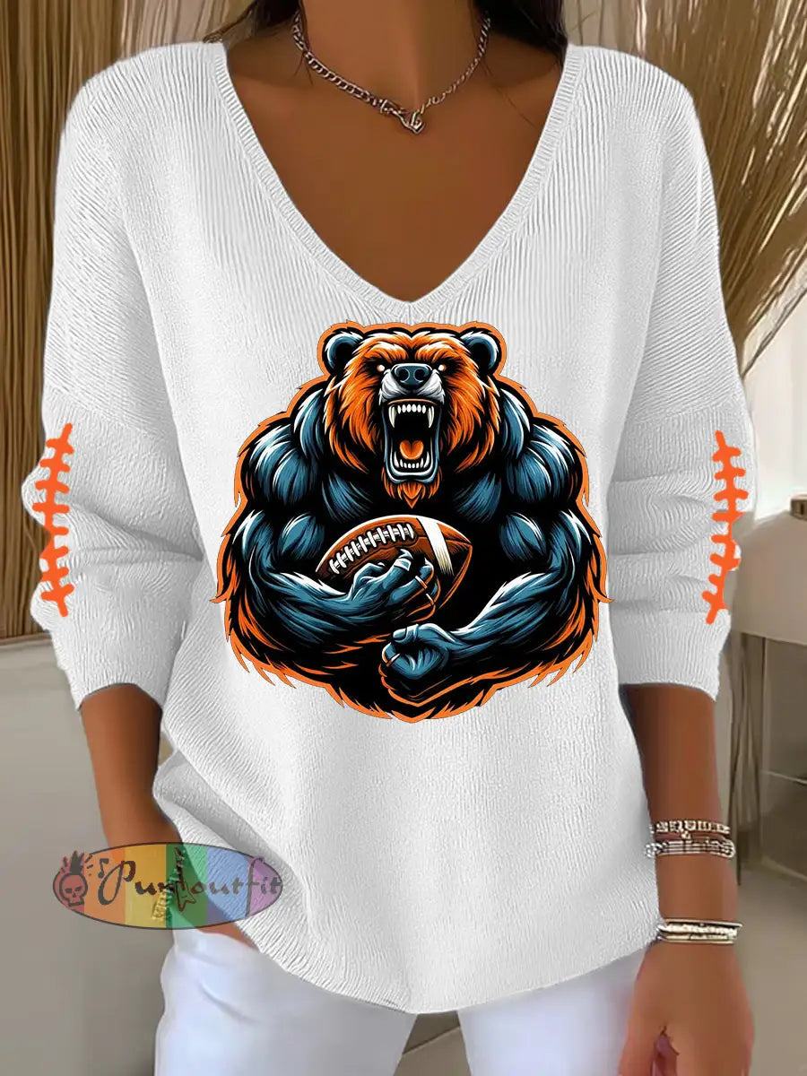 Women’s Football Fans Lovers Gameday Casual Long-Sleeve Top White / S