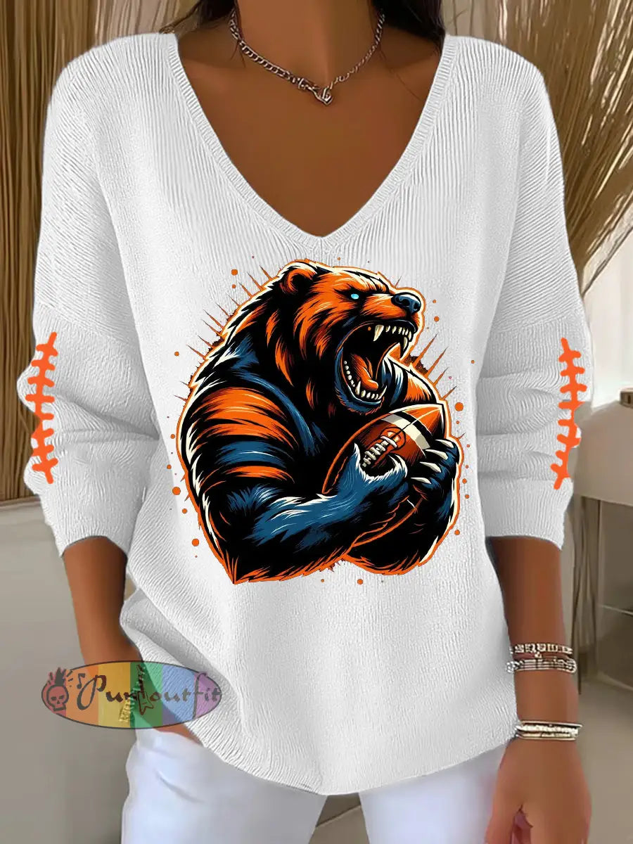 Women’s Football Fans Lovers Gameday Casual Long-Sleeve Top White / S