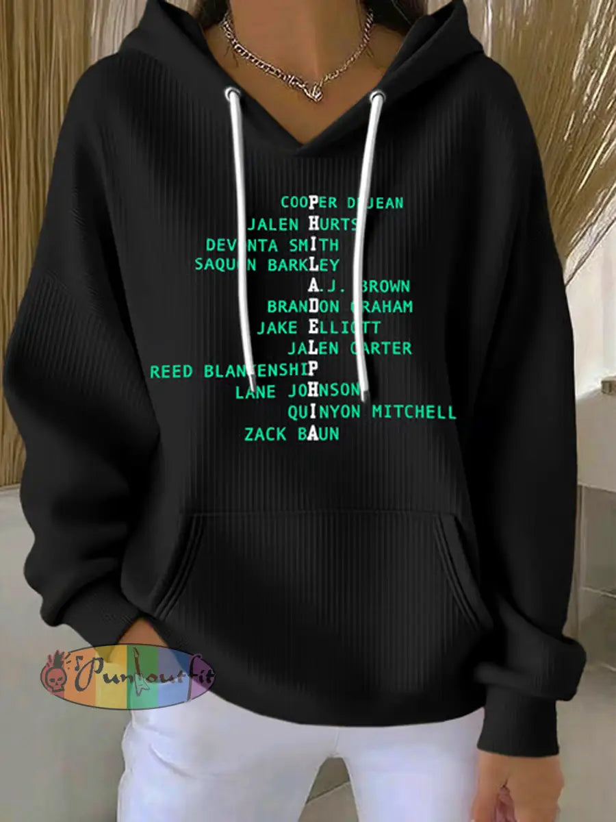 Women’s Football Fans Lovers Gameday Casual Printed Hoodie Black / S