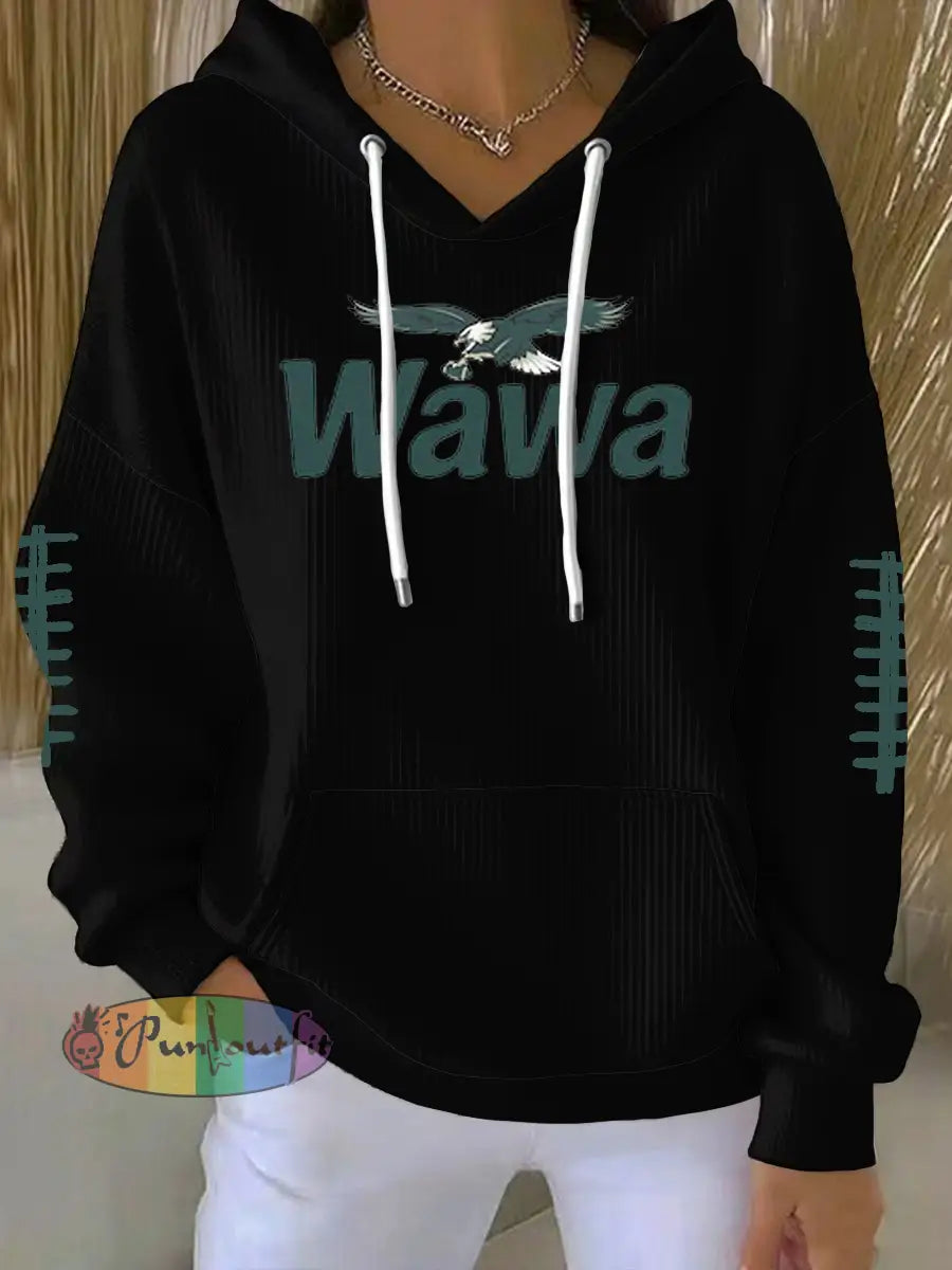 Women’s Football Fans Lovers Gameday Casual Printed Hoodie Black / S