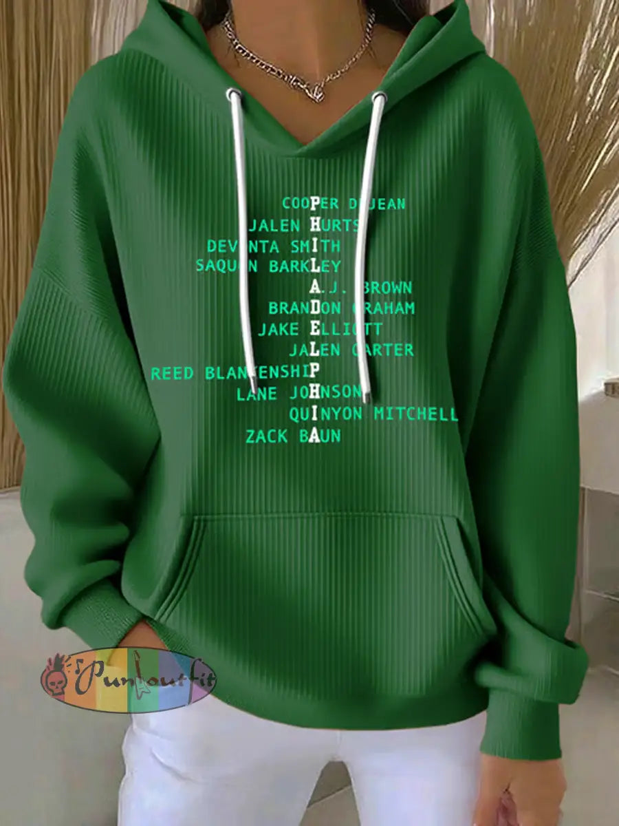 Women’s Football Fans Lovers Gameday Casual Printed Hoodie Green / S