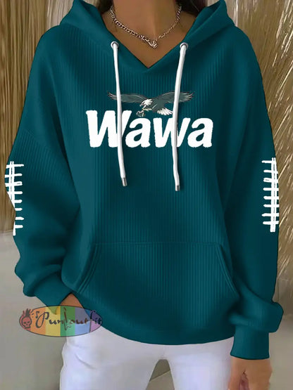 Women’s Football Fans Lovers Gameday Casual Printed Hoodie Peacock Blue / S