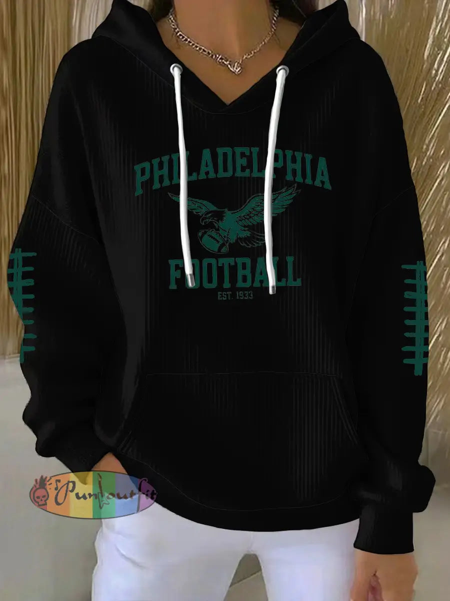 Women’s Football Fans Lovers Gameday Casual Printed Tops Black / S