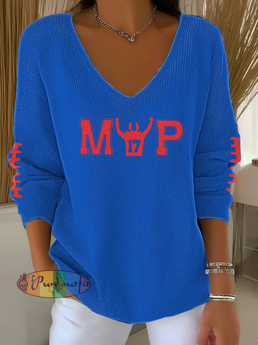 Women’s Football Fans Lovers Gameday Casual Printed Tops Blue / S