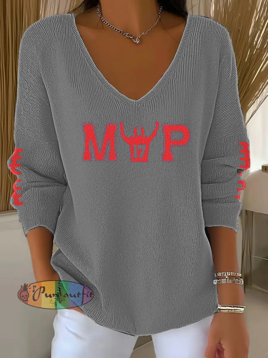 Women’s Football Fans Lovers Gameday Casual Printed Tops Gray / S