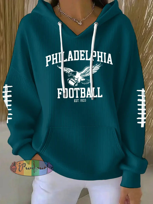 Women’s Football Fans Lovers Gameday Casual Printed Tops Peacock Blue / S