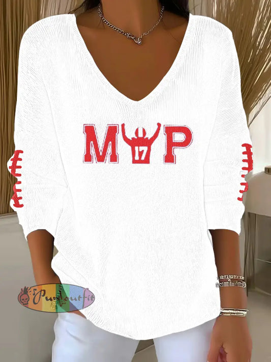 Women’s Football Fans Lovers Gameday Casual Printed Tops White / S