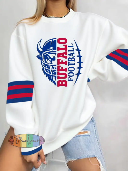 Women’s Football Fans Lovers Gameday Casual Regular Sweatshirt White / S