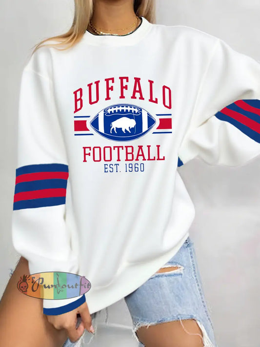 Women’s Football Fans Lovers Gameday Casual Regular Sweatshirt White / S