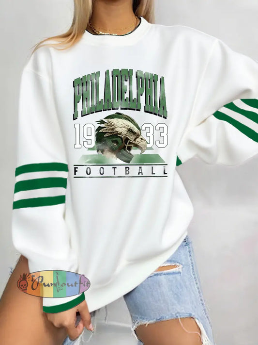 Women’s Football Fans Lovers Gameday Casual Regular Sweatshirt White / S