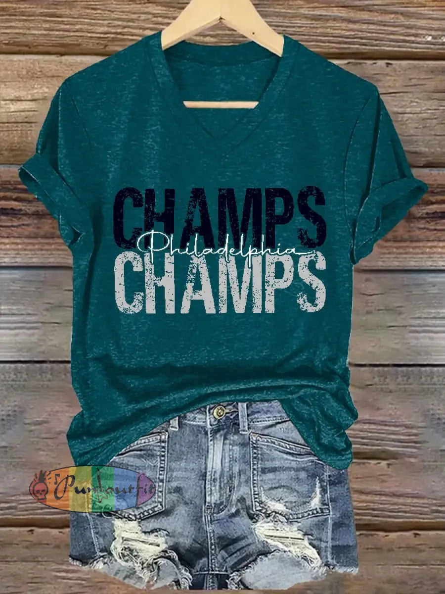 Women’s Football Fans Lovers Gameday Casual short-sleeved T-shirt Peacock Blue / S