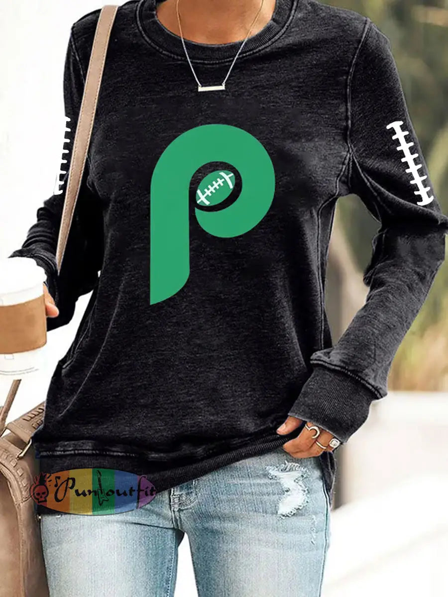 Women’s Football Fans Lovers Gameday Casual Sweatshirt Black / S