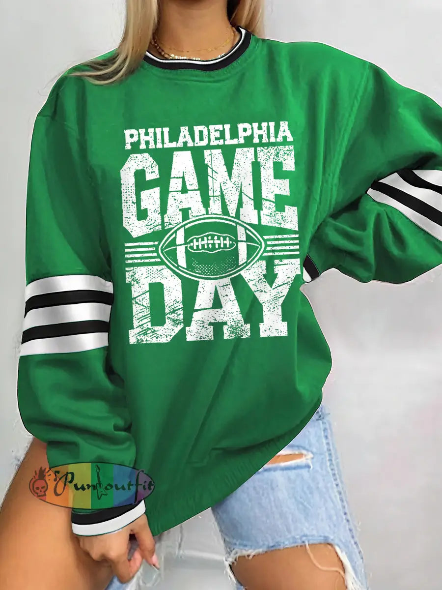 Women’s Football Fans Lovers Gameday Casual Sweatshirt Green / S