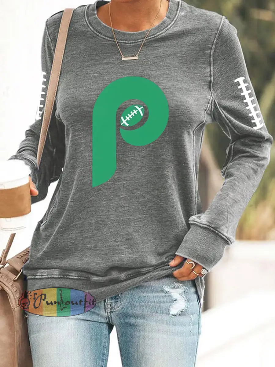 Women’s Football Fans Lovers Gameday Casual Sweatshirt Light Gray / S