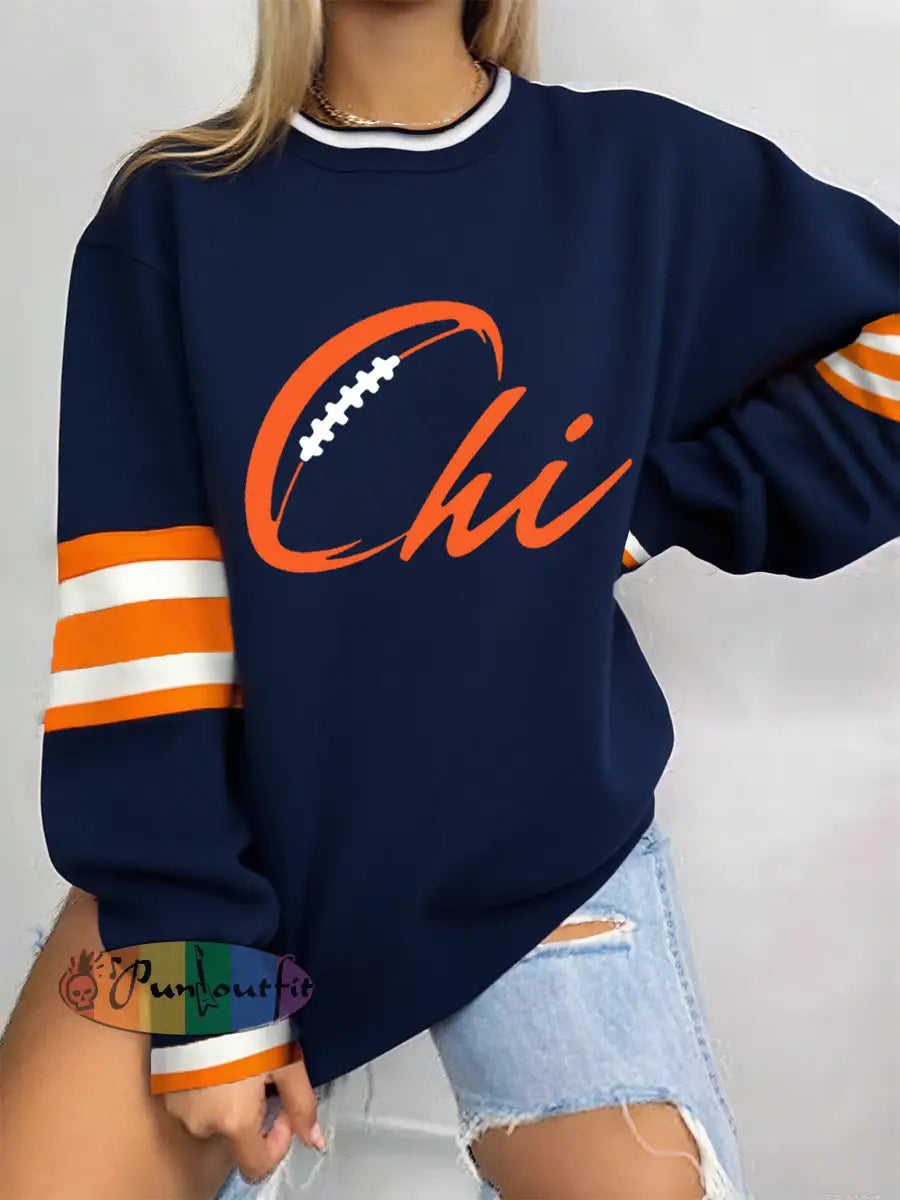 Women’s Football Fans Lovers Gameday Casual Sweatshirt Navy Blue / S