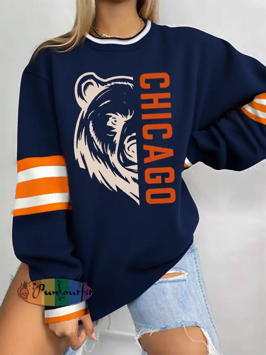 Women’s Football Fans Lovers Gameday Casual Sweatshirt Navy Blue / S