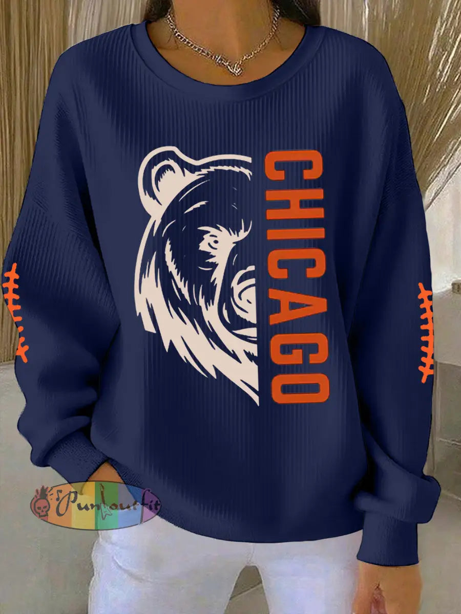 Women’s Football Fans Lovers Gameday Casual Sweatshirt Navy Blue / S