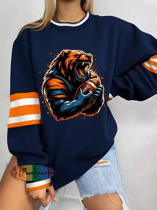 Women’s Football Fans Lovers Gameday Casual Sweatshirt Navy Blue / S