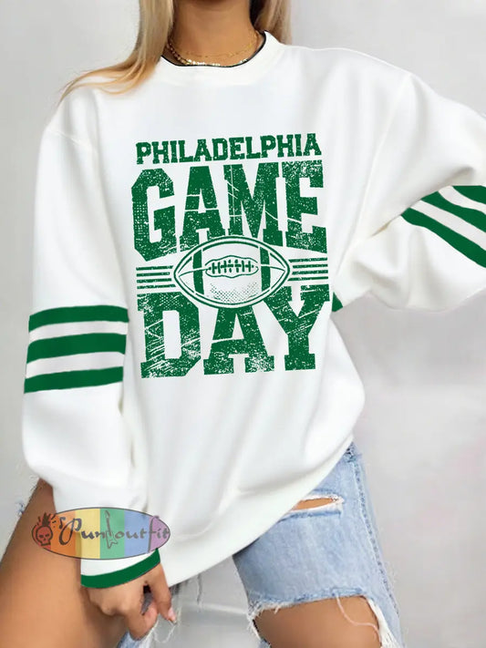 Women’s Football Fans Lovers Gameday Casual Sweatshirt White / S