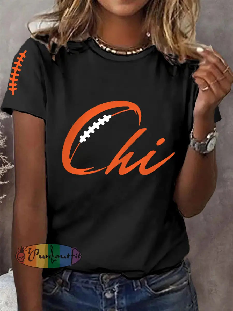 Women’s Football Fans Lovers Gameday Casual Tee Black / S