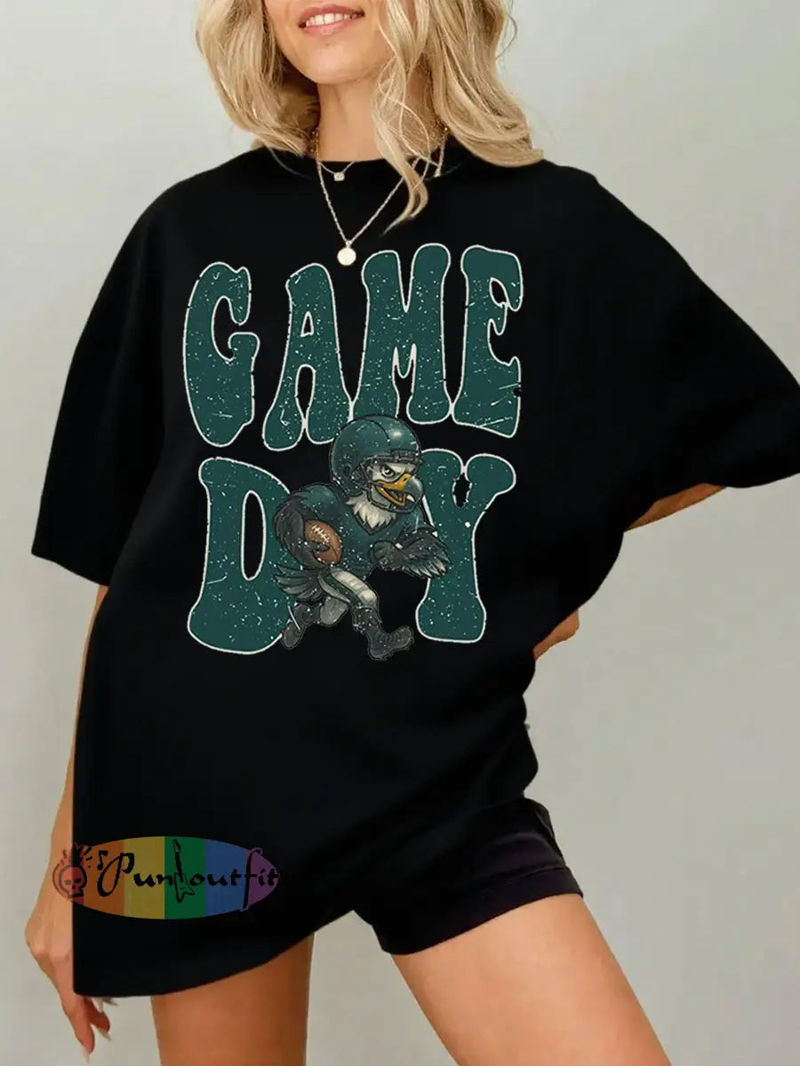 Women’s Football Fans Lovers Gameday Casual Tee Black / S