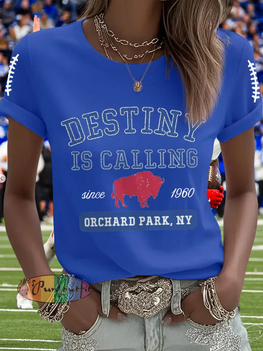 Women’s Football Fans Lovers Gameday Casual Tee Blue / S