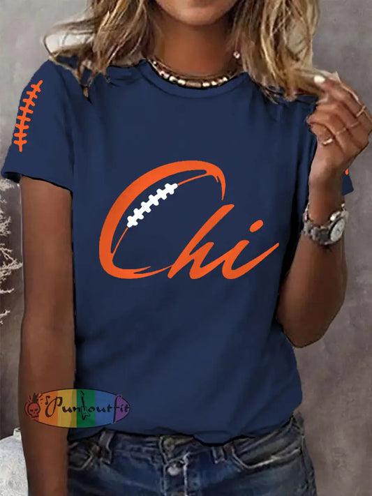 Women’s Football Fans Lovers Gameday Casual Tee Navy Blue / S