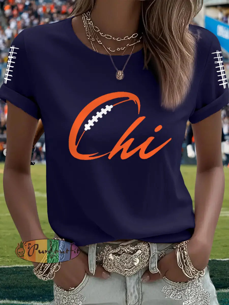 Women’s Football Fans Lovers Gameday Casual Tee Navy Blue / S