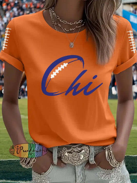 Women’s Football Fans Lovers Gameday Casual Tee Orange / S