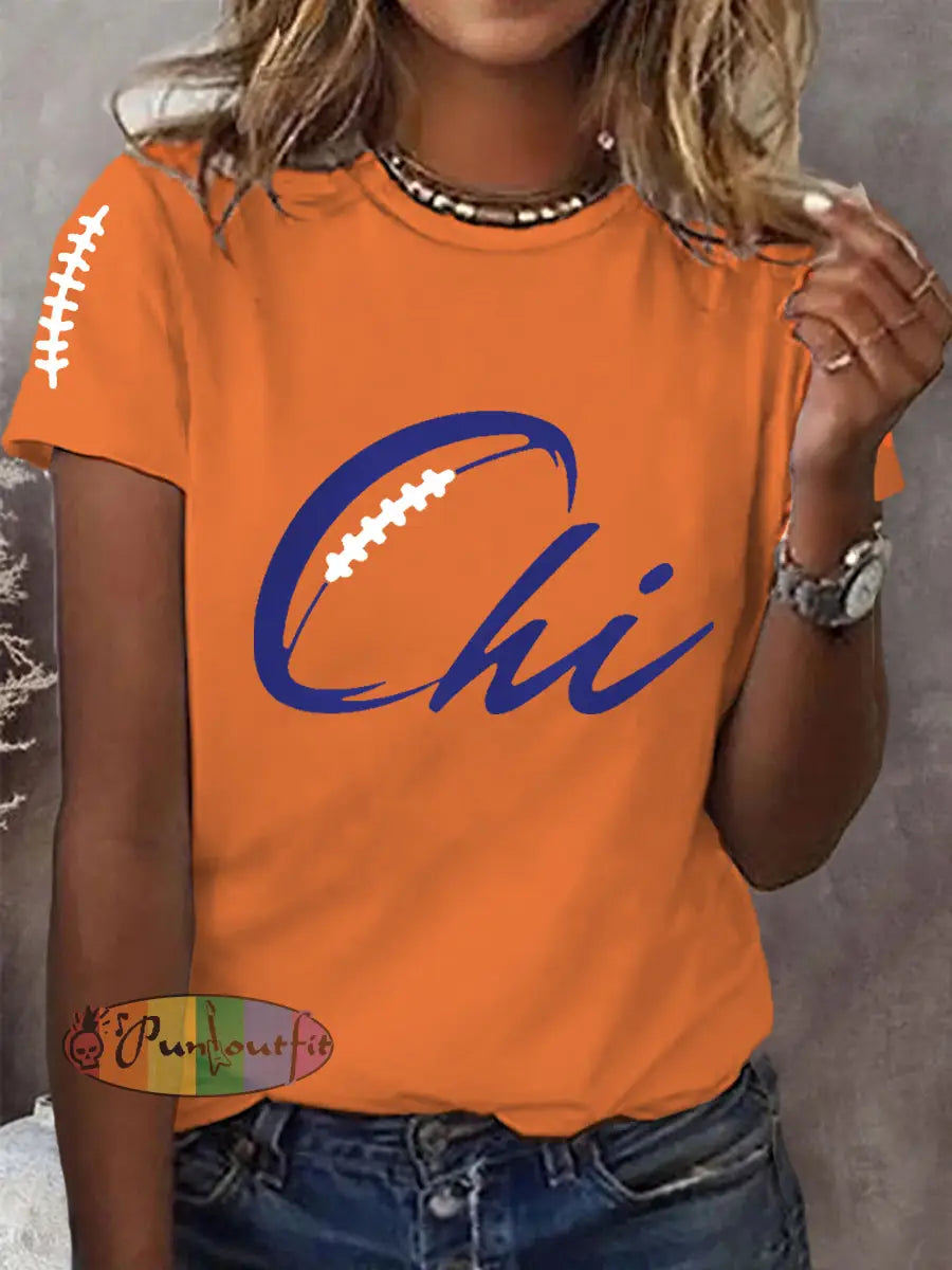 Women’s Football Fans Lovers Gameday Casual Tee Orange / S