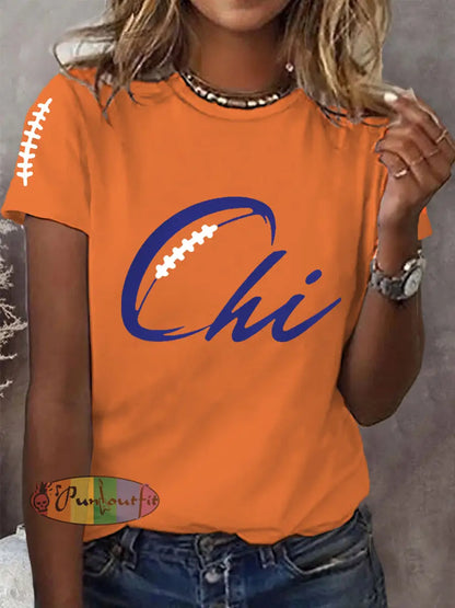 Women’s Football Fans Lovers Gameday Casual Tee Orange / S