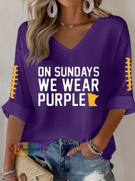 Women’s Football Fans Lovers Gameday Casual V-Neck Long-Sleeve Top Purple / S